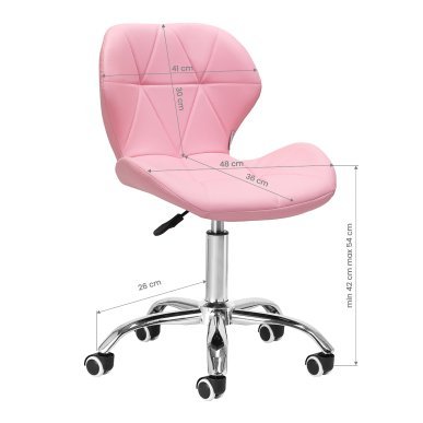 Professionele cosmetische kruk 4Rico QS-06 roze met rugleuning, gaslift en wielen voor manicure, make-up en receptie