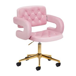 Professionele draaistoel 4Rico QS-OF213G roze goud voor beauty- en nagelsalon met gaslift voor comfortabel salonwerk