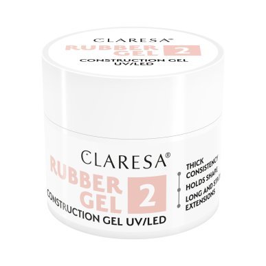 Rubber buildergel Claresa Rubber Gel 2 warm lichtroze 45 g voor nagelopbouw, verlenging en versteviging van de nagelplaat