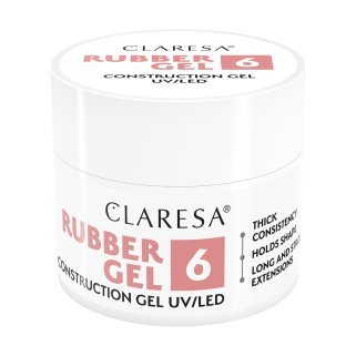 Buildergel voor nagels Claresa Rubber Gel 6 nude 45 g voor opbouw, verlenging, versteviging en correctie van de nagelplaat