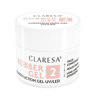 Buildergel voor nagels Claresa Rubber Gel 2 nude 90 g met warm lichtroze tint voor opbouw, verlenging en versteviging