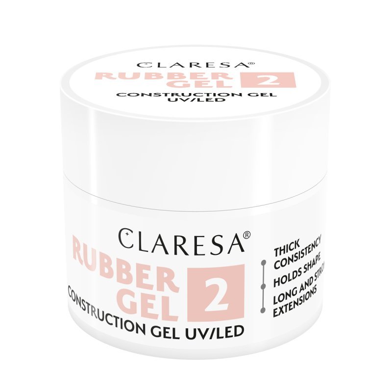 Buildergel voor nagels Claresa Rubber Gel 2 nude 90 g met warm lichtroze tint voor opbouw, verlenging en versteviging Buildergel voor nagels Claresa Rubber Gel 2 nude 90 g met warm lichtroze tint voor opbouw, verlenging en versteviging