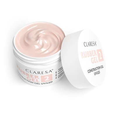 Buildergel voor nagels Claresa Rubber Gel 2 nude 90 g met warm lichtroze tint voor opbouw, verlenging en versteviging