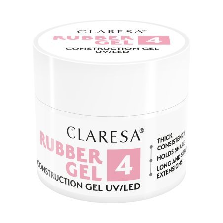 Buildergel voor nagels Claresa Rubber Gel 4, dikke nude framboosroze gel voor opbouw, verlenging en correctie, 90 g