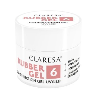 Buildergel voor nagels Claresa Rubber Gel 6 nude, zelfnivellerend voor opbouw, verlenging en versteviging, 90 g