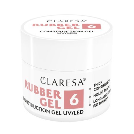 Buildergel voor nagels Claresa Rubber Gel 6 nude, zelfnivellerend voor opbouw, verlenging en versteviging, 90 g