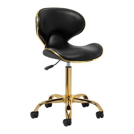 Professionele cosmetische kruk Gabbiano Q-4599G zwart goud met rugleuning voor salons, praktijken en mobiele werkplekken