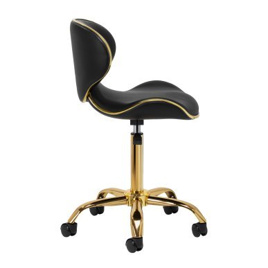 Professionele cosmetische kruk Gabbiano Q-4599G zwart goud met rugleuning voor salons, praktijken en mobiele werkplekken