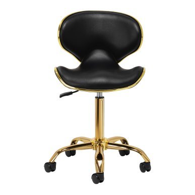 Professionele cosmetische kruk Gabbiano Q-4599G zwart goud met rugleuning voor salons, praktijken en mobiele werkplekken