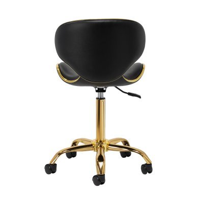 Professionele cosmetische kruk Gabbiano Q-4599G zwart goud met rugleuning voor salons, praktijken en mobiele werkplekken