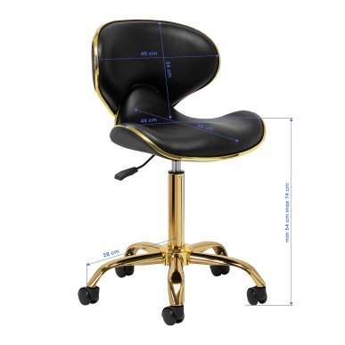 Professionele cosmetische kruk Gabbiano Q-4599G zwart goud met rugleuning voor salons, praktijken en mobiele werkplekken