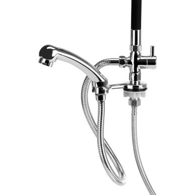 Regendouche mengkraan Gabbiano voor kapperswasunit met brede waterstraal en zwart-chromen afwerking voor professioneel salon