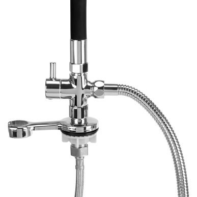 Regendouche mengkraan Gabbiano voor kapperswasunit met brede waterstraal en zwart-chromen afwerking voor professioneel salon