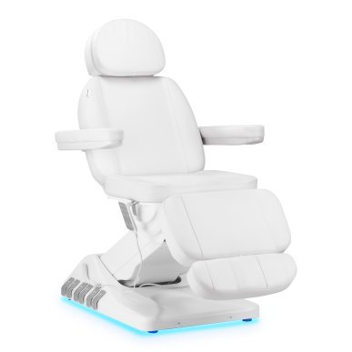 Professionele behandelstoel Sillon Luxury met 3 motoren, witte uitvoering en voetbediening voor salon, beautypraktijk en