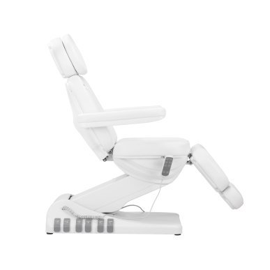 Professionele behandelstoel Sillon Luxury met 3 motoren, witte uitvoering en voetbediening voor salon, beautypraktijk en