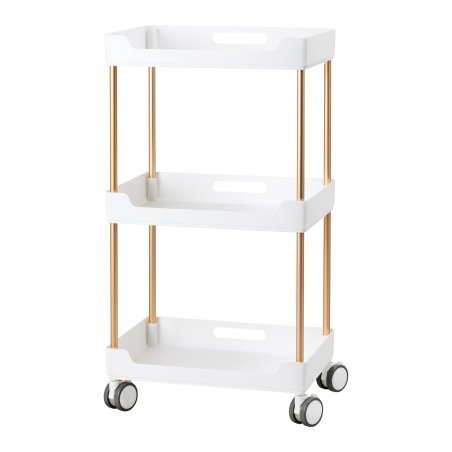 Cosmetische trolley 127 wit met planken voor schoonheidssalon, spa of professionele praktijk, met drie planken en wielen