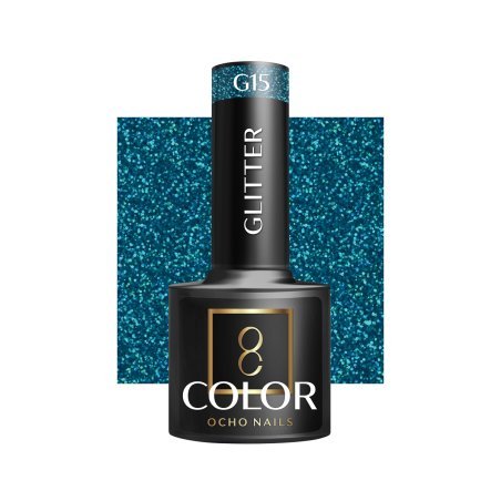 Hybride nagellak OCHO NAILS GLITTER G15 5 g met intense glans voor duurzame styling in salon en nagelstudio