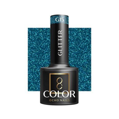 Hybride nagellak OCHO NAILS GLITTER G15 5 g met intense glans voor duurzame styling in salon en nagelstudio