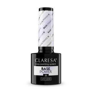 Versterkende hybride base Claresa Power Base 11 met melkachtige roze-paarse glans, 5 g voor manicure en pedicure
