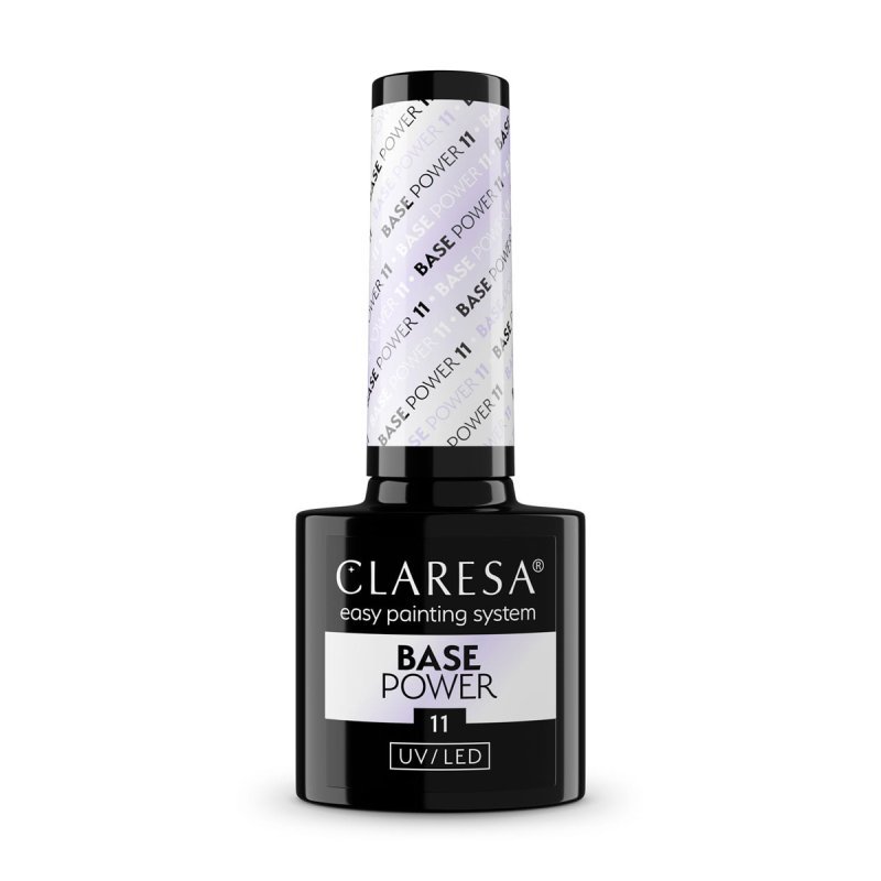 Versterkende hybride base Claresa Power Base 11 met melkachtige roze-paarse glans, 5 g voor manicure en pedicure