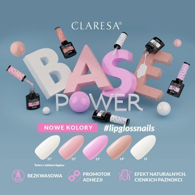 Versterkende hybride base Claresa Power Base 13 5 g met koele roze glans voor manicure, french en babyboomer