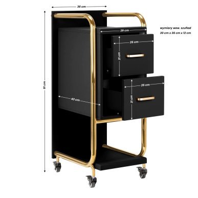Professionele kappers trolley Gabbiano Solo goud-zwart voor accessoires, tools en cosmetica tijdens dagelijks salonwerk
