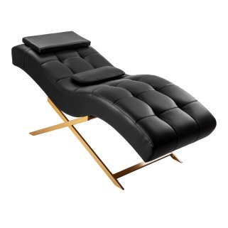 Professionele wimperstoel Sillon Alba zwart met gouden voet voor wimperstyling, wenkbrauwen en permanente make-up