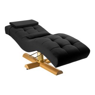 Professionele wimperstoel Sillon Corona zwart met gouden voet voor wimperstyling, wenkbrauwen en permanente make-up