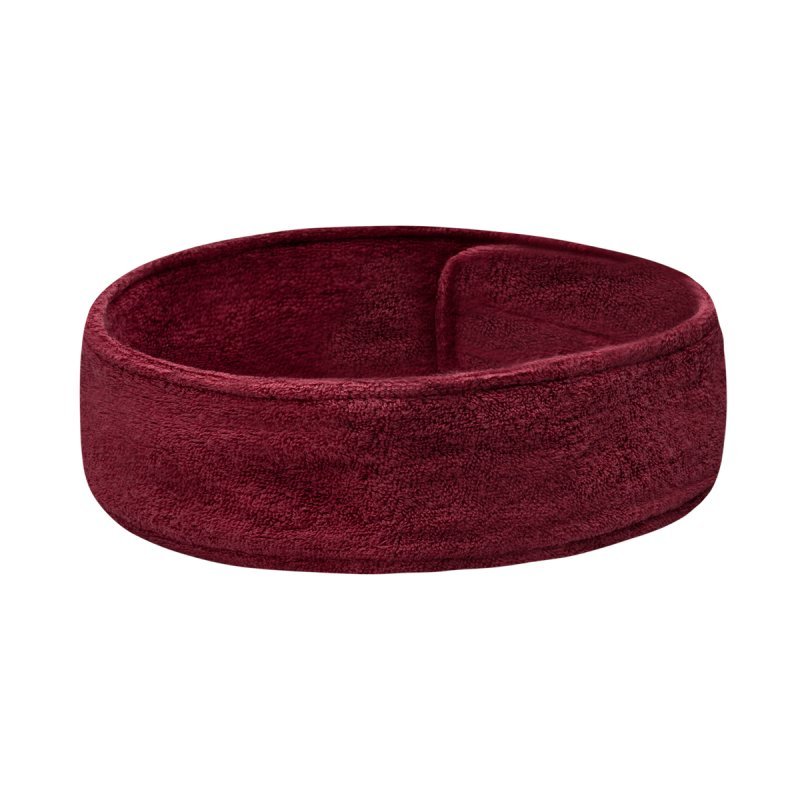 Cosmetische badstof hoofdband bordeaux met klittenband voor gezichtsverzorging, make-up en professioneel salongebruik