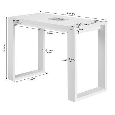 Cosmetische tafel G031 wit met stofafzuiger voor professionele manicure, georganiseerd salonwerk en meer werkcomfort