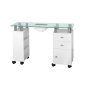 Glazen cosmetische tafel 013B wit met afzuiger voor manicure en professioneel salonwerk met een georganiseerde werkplek Glazen cosmetische tafel 013B wit met afzuiger voor manicure en professioneel salonwerk met een georganiseerde werkplek
