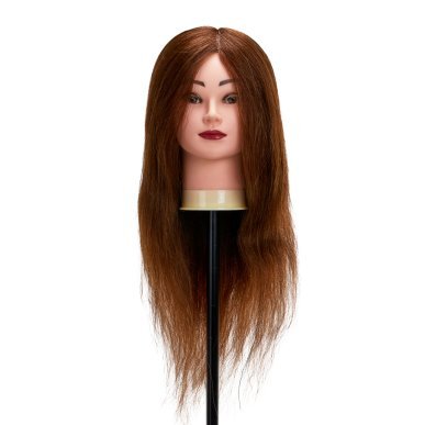 Kappers-oefenhoofd Gabbiano WZ1 met natuurlijk haar, kleur 4, 20 inch voor knippen, föhnen en stylingtraining