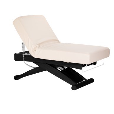 Professionele SPA-ligstoel Sillon Siesta crème met zwarte basis voor massage, wellness en verzorgingsbehandelingen