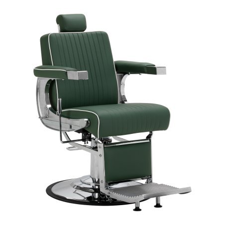 Professionele barberstoel Gabbiano Visionerio groen chroom voor knippen, scheren en baardverzorging in de salon