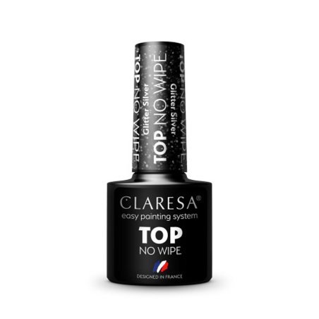 No-wipe topcoat CLARESA Glitter Silver 5 g voor professionele nagelstyling met verzorgde finish in salon en praktijk