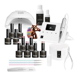 Gellak starterset OCHO NAILS 5 voor gelnagels met UV LED-lamp, base, top, kleur en accessoires voor nagelstyling