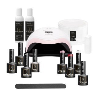 Gellak-startset OCHO NAILS 7 voor gelnagels met UV-LED-lamp, base, top, kleur en accessoires voor salon en training