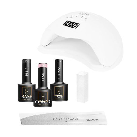 Starterset gellak OCHO NAILS 8 voor gelnagels met UV LED-lamp, base, top, kleur en accessoires voor nagelstyling