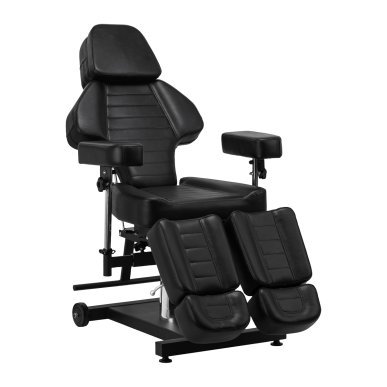 Hydraulische tattoo stoel Pro Ink 601A zwart voor professionele salons en tattoo- en bodyartbehandelingen met werkcomfort