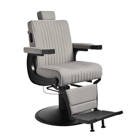 Professionele barberstoel Gabbiano Levi met zwart frame en grijze uitvoering voor professioneel werk in barbershop en herensalon