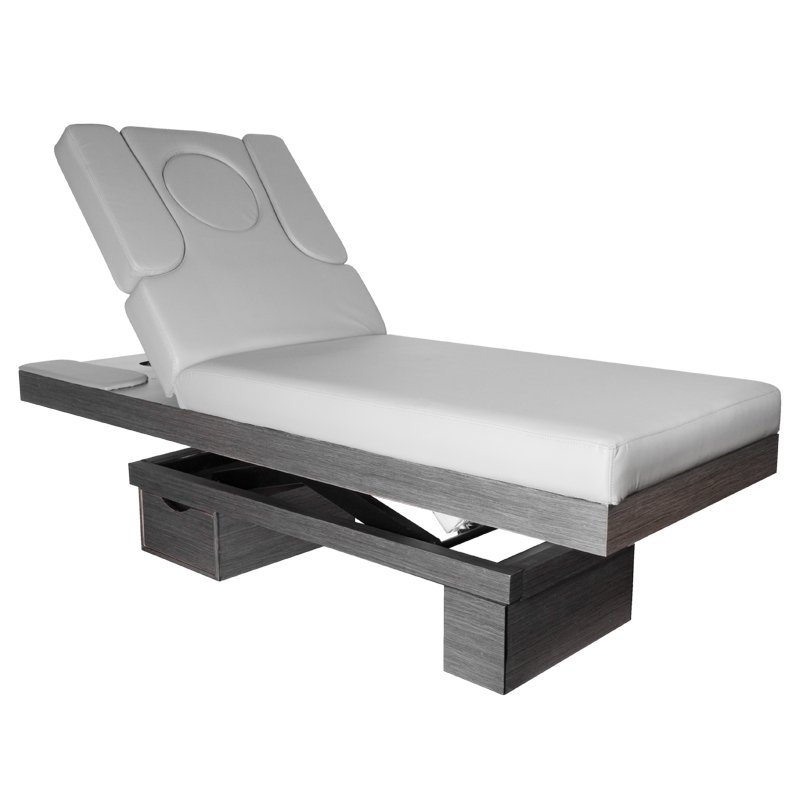 Verwarmd spa-behandelbed Azzurro Wood 815B lichtgrijs voor massage-, lichaams- en professionele salonbehandelingen Verwarmd spa-behandelbed Azzurro Wood 815B lichtgrijs voor massage-, lichaams- en professionele salonbehandelingen