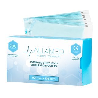 Sterilisatiezakjes voor instrumenten All4med, zelfklevend, 90 x 135 mm, 200 stuks voor professionele salons en behandelruimtes