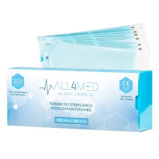 Sterilisatiezakjes voor instrumenten All4med 100 x 230 mm, 200 stuks voor professioneel salon- en praktijkgebruik