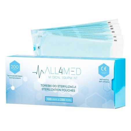 Sterilisatiezakjes voor instrumenten All4med 100 x 230 mm, 200 stuks voor professioneel salon- en praktijkgebruik