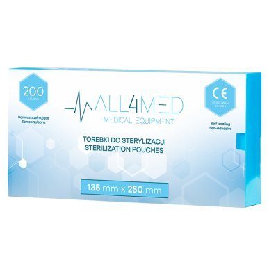 Sterilisatiezakjes voor instrumenten All4med 135 x 250 mm, 200 stuks, voor professioneel salon- en praktijkgebruik