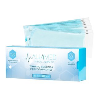 Sterilisatiezakjes voor instrumenten All4med 90 x 230 mm, 200 stuks voor professioneel salongebruik en behandelruimtes