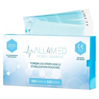 Sterilisatiezakjes voor instrumenten All4med 190 x 330 mm, 200 stuks voor professionele salons