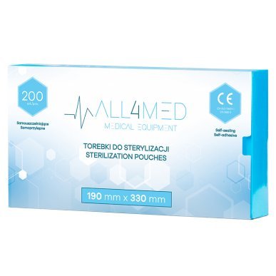 Sterilisatiezakjes voor instrumenten All4med 190 x 330 mm, 200 stuks voor professionele salons