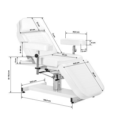 Hydraulische behandelstoel Sillon A 210DH wit met cradle voor beauty salon, wellnessruimte en professionele studio