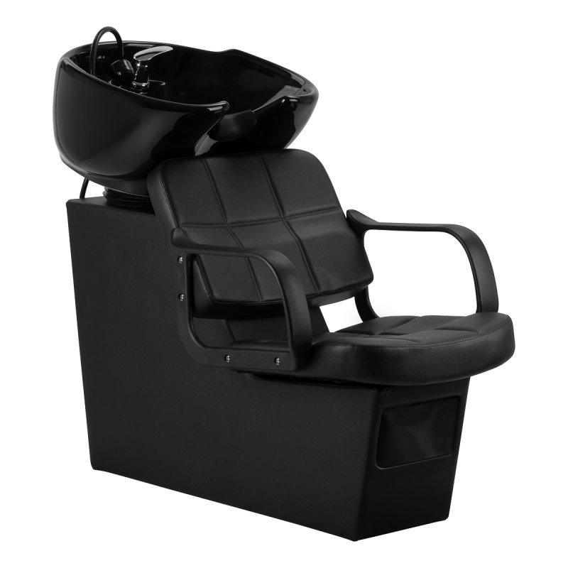 Professionele kapperswasunit Hair System Komodo zwart voor salons, comfortabel haar wassen en een georganiseerde werkplek